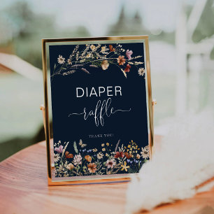 Navy Blue Tiny Wildflower Diaper Raffle Sign