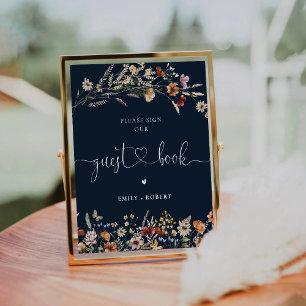 Navy Blue Tiny Wildflower Guest Book Sign