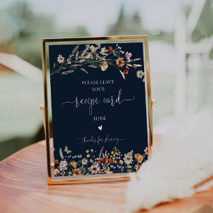 Navy Blue Tiny Wildflower Recipe Card Sign