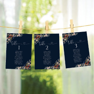 Navy Blue Tiny Wildflower Table Seating Chart Card
