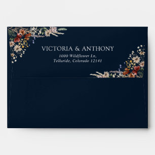 Navy Blue Tiny Wildflower Wedding Ceremony Envelope