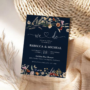 Navy Blue Tiny Wildflower Wedding Ceremony Invitation