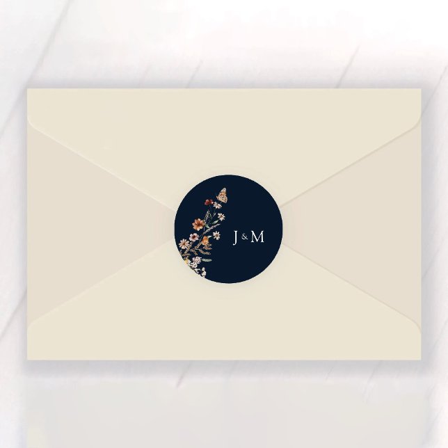 Navy Blue Tiny Wildflower Wedding Classic Round Sticker (Creator Uploaded)