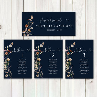 Navy Blue Tiny Wildflower Wedding Head Table Sign