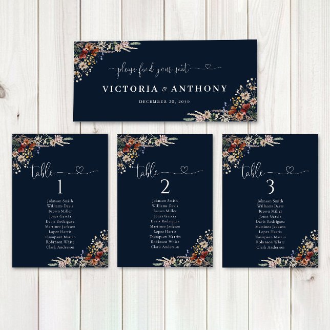Navy Blue Tiny Wildflower Wedding Head Table Sign (Creator Uploaded)