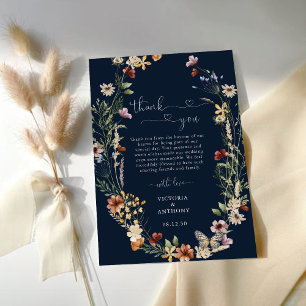 Navy Blue Tiny Wildflower Wedding Thank You Cards