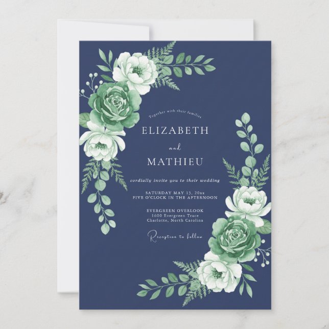 Navy Blue Tranquil Nature Wedding Invitation (Front)