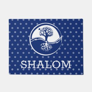 Navy Blue Tree of Life Star of David Shalom Doormat