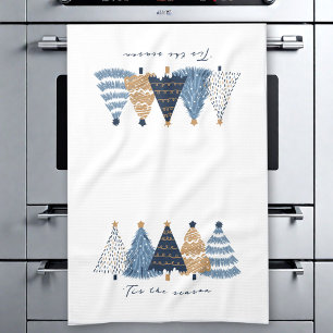 Navy Blue Trees Modern Simple Christmas Holiday Kitchen Towel