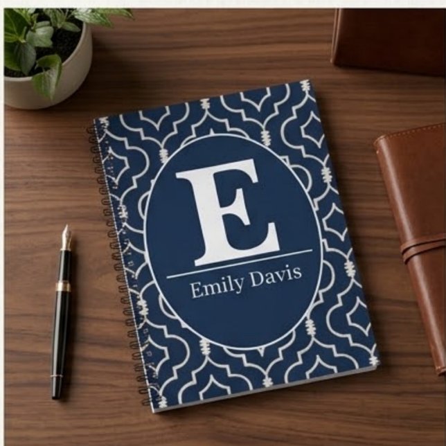  Navy Blue Trellis Monogram Personalized Custom  Notebook (Creator Uploaded)