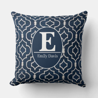 Navy Blue Trellis Monogram Personalized Custom Throw Pillow
