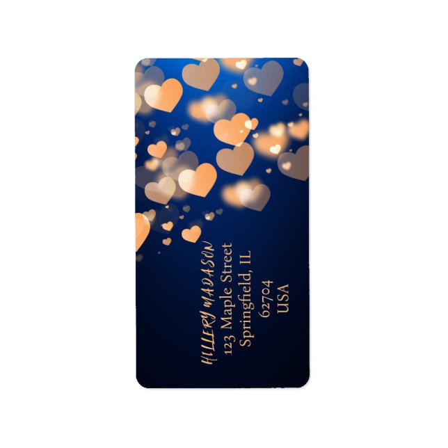 Navy Blue Trendy Beautyful Hearts Boho Modern Chic Label (Front)