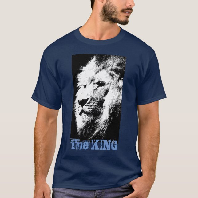 Navy Blue Trendy Elegant Modern Pop Art Lion Head T-Shirt (Front)