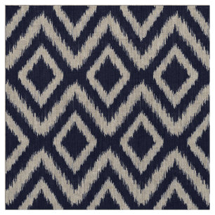 Navy Blue Tribal Ikat Chevron Fabric