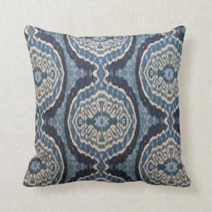 Navy Blue Tribal Ikat Throw Pillow