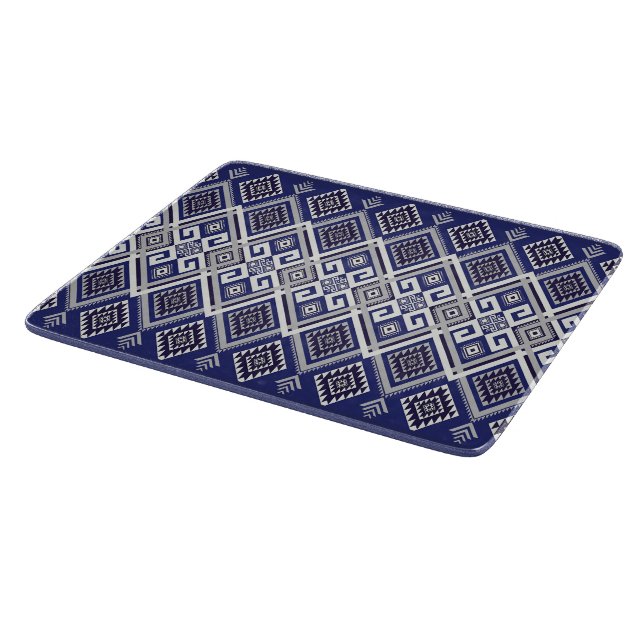 Navy Blue Tribal Motif Surface Pattern Cutting Board (Corner)