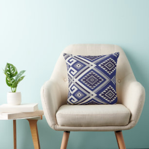 Navy Blue Tribal Motif Surface Pattern Throw Pillow