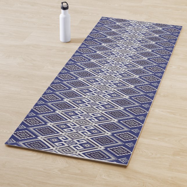 Navy Blue Tribal Motif Surface Pattern Yoga Mat (In Situ)