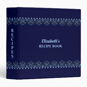 Navy Blue Trimmed Personalized Recipe Book Binder