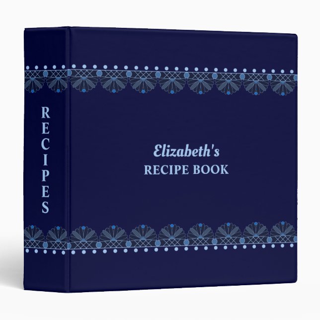 Navy Blue Trimmed Personalized Recipe Book Binder (Front/Spine)