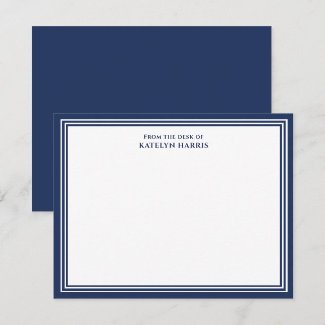Navy Blue Triple Border From The Desk Of Flat Card (Front/Back)