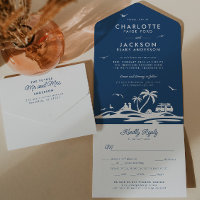 Navy Blue Tropical Beach Seaside Boho RSVP Wedding