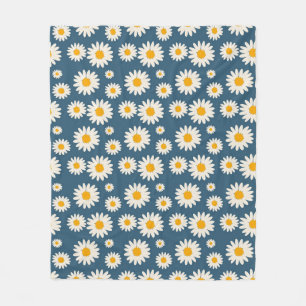 Navy Blue Tropical Floral Botanical Spring Summer Fleece Blanket