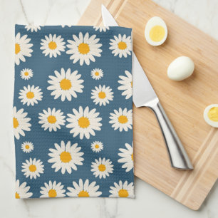 Navy Blue Tropical Floral Botanical Spring Summer Kitchen Towel