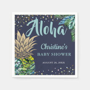 Navy Blue Tropical Pineapple Beach Baby Shower Napkin