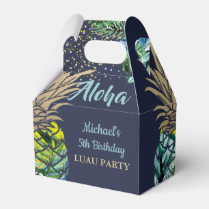 Navy Blue Tropical Pineapple Beach Birthday Favor Box