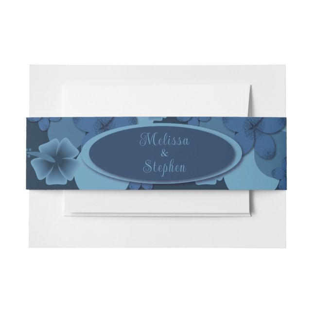 Navy Blue Tropical Wedding Invitation Belly Band (Front Example)
