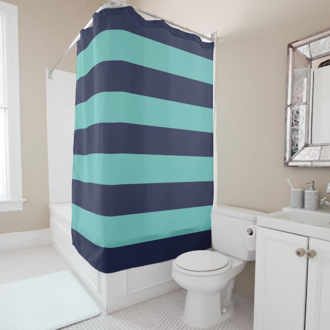 Navy Blue Turquoise Rugby Stripes (In Situ)