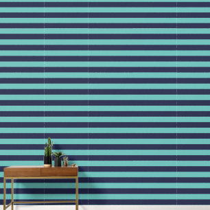 Navy Blue Turquoise Rugby Stripes Wallpaper