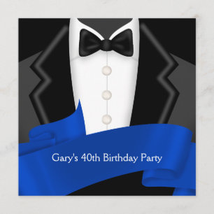 Navy Blue Tuxedo Mans 40th Birthday Party Invitation