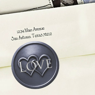 Navy  Blue Two Hearts Intertwined Wedding Classic Round Sticker