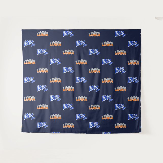 Navy blue Two Logo Business Company Backdrop Tapestry (Front (Horizontal))