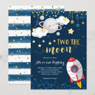 Navy Blue Two the Moon Boy Invitation Anniversaire