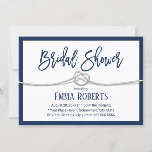 Navy Blue Tying the Knot Minimalist Bridal Shower Invitation