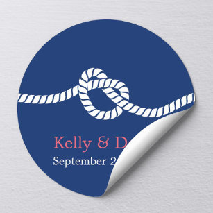 Navy Blue Tying the Knot Nautical Wedding Favour Classic Round Sticker