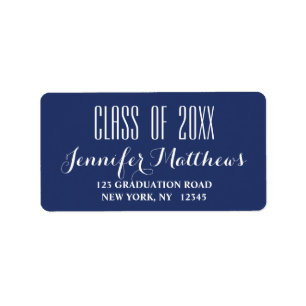 Navy Blue Typography Graduation Address Label