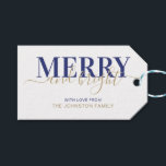 Navy blue typography merry and bright Christmas Gift Tags<br><div class="desc">Navy blue typography merry and bright Christmas</div>