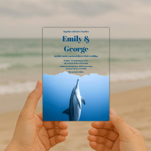 Navy Blue Under the Sea Dolphin Coastal Wedding Acrylic Invitations