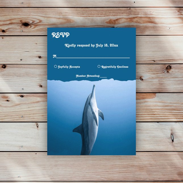 Navy Blue Under The Sea Dolphin Coastal Wedding RSVP Card (Creator Uploaded)