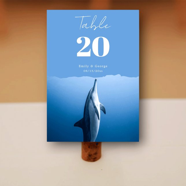 Navy Blue Under The Sea Dolphin Coastal Wedding Table Number (Creator Uploaded)