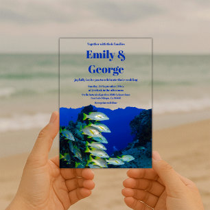 Navy Blue Under the Sea Fish Coastal Wedding Acrylic Invitations