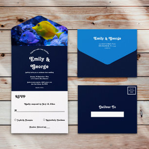 Navy Blue Underwater Sea Fish Nautical wedding All In One Invitation