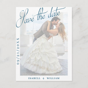  Navy Blue Vellum Photo Wedding Save The Date Announcement Postcard