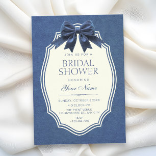 Navy Blue velvet vintage elegant bridal shower Invitation