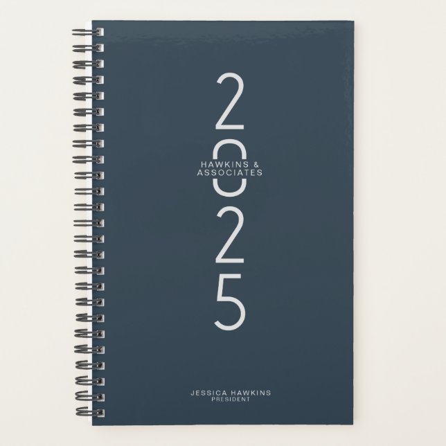 Navy Blue Vertical Modern Year Weekly Planner (Front)