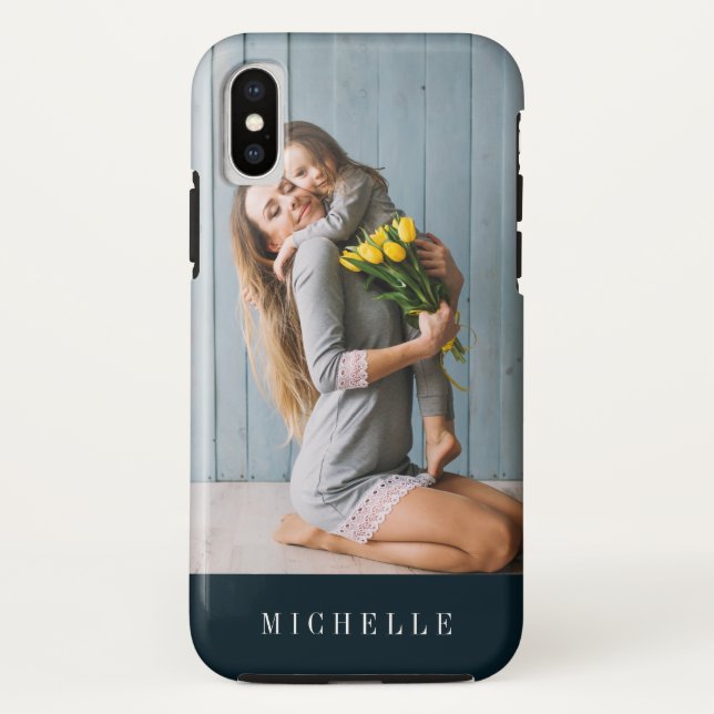 Navy Blue  | Vertical photo monogram personalized Case-Mate iPhone Case (Back)